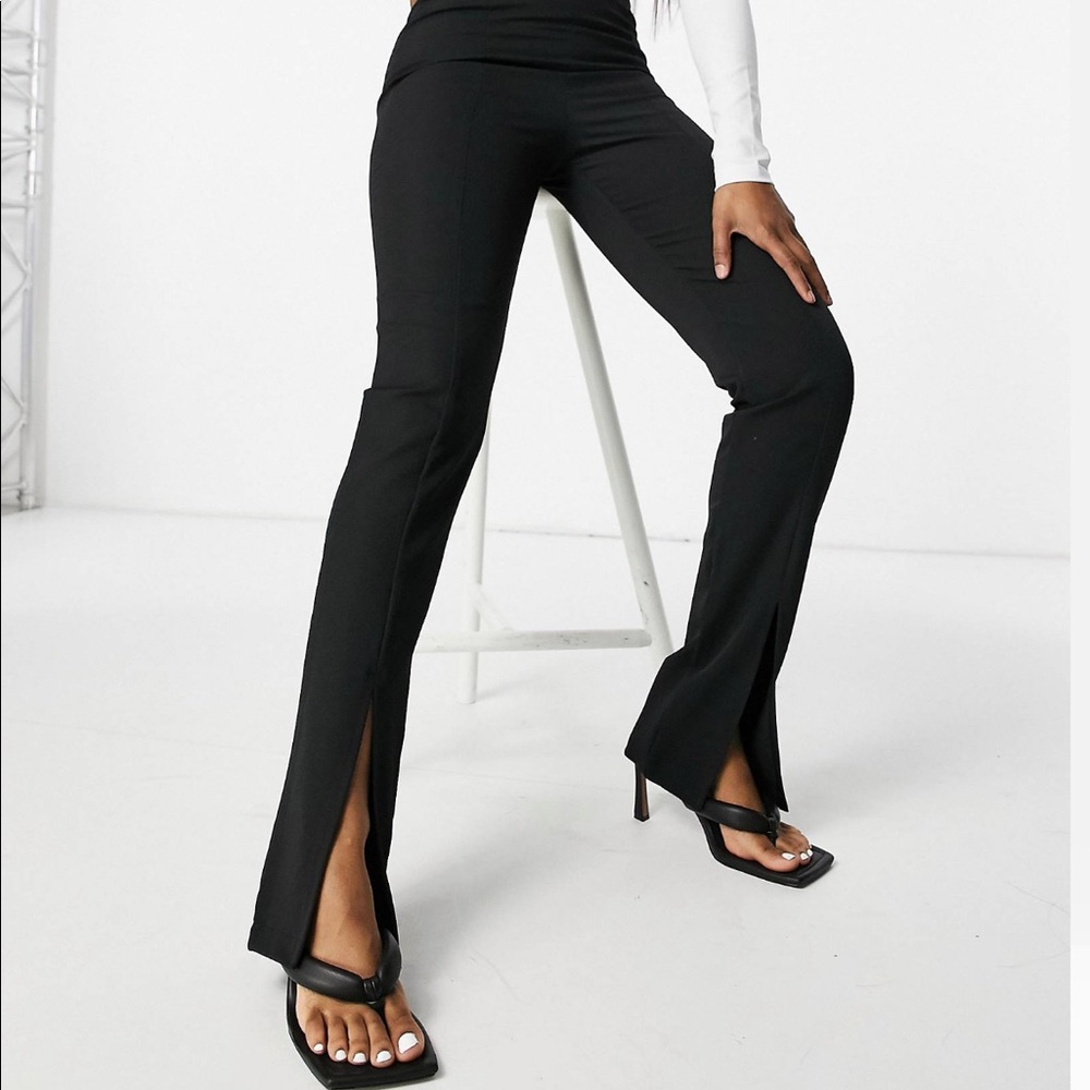 slit front pants in black